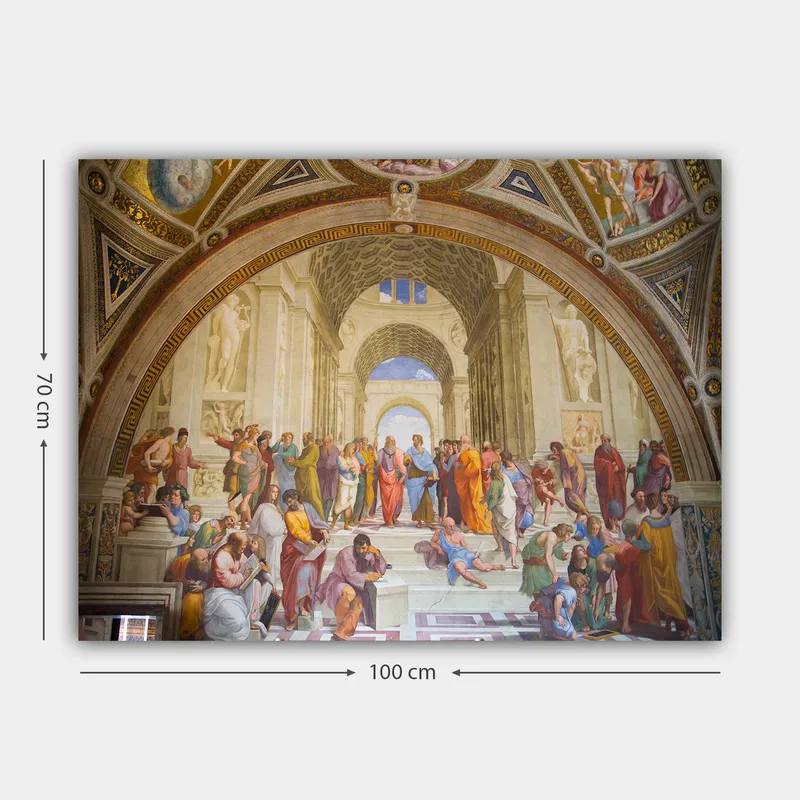 Canvas taulu 70x100 cm - Suuri kokoelma filosofeja ja ajattelijoita upeassa arkkitehtonisessa ympäristössä - Sininen / Punainen / Beige - Sisustustuotteet - Taulu & taide - Canvas-taulu