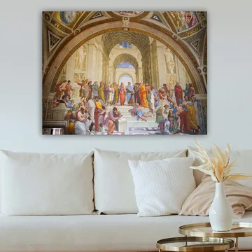 Canvas taulu 70x100 cm - Suuri kokoelma filosofeja ja ajattelijoita upeassa arkkitehtonisessa ympäristössä - Sininen / Punainen / Beige - Sisustustuotteet - Taulu & taide - Canvas-taulu