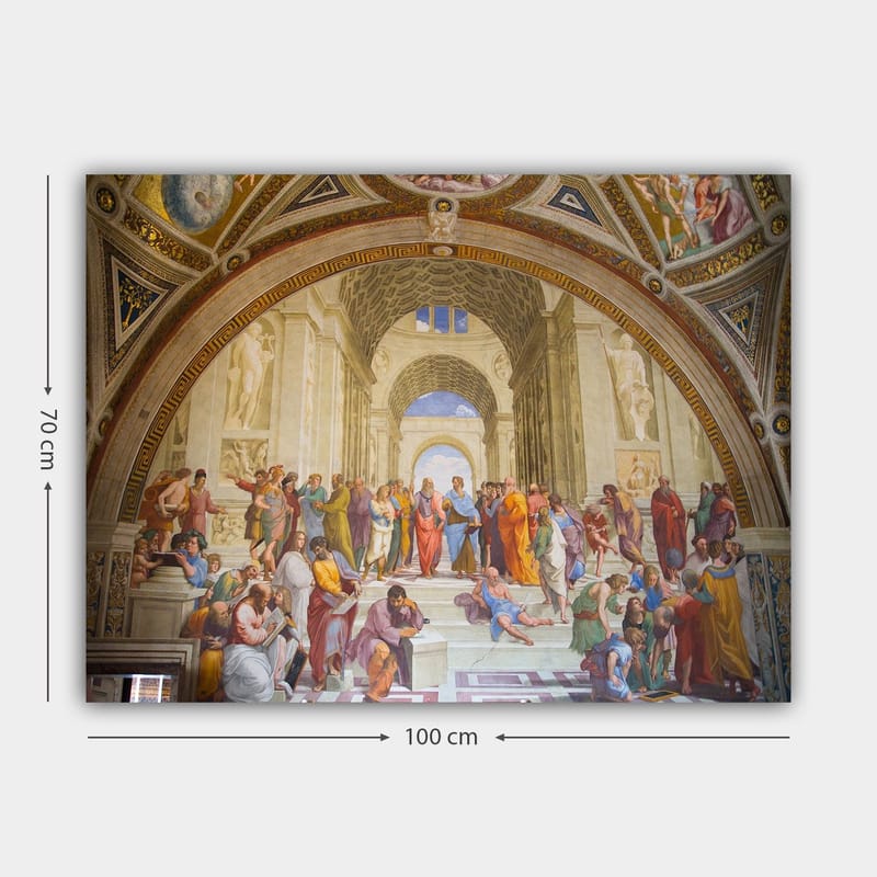 Canvas taulu 70x100 cm - Suuri kokoelma filosofeja ja ajattelijoita upeassa arkkitehtonisessa ympäristössä - Sininen / Punainen / Beige - Sisustustuotteet - Taulu & taide - Canvas-taulu