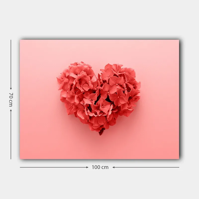 Canvas taulu 70x100 cm - Sydämenmuotoinen kukkasommitelma romanttisessa ja leikkisässä tyylissä - Korallinpunainen / Vaaleanpunainen - Sisustustuotteet - Taulu & taide - Canvas-taulu