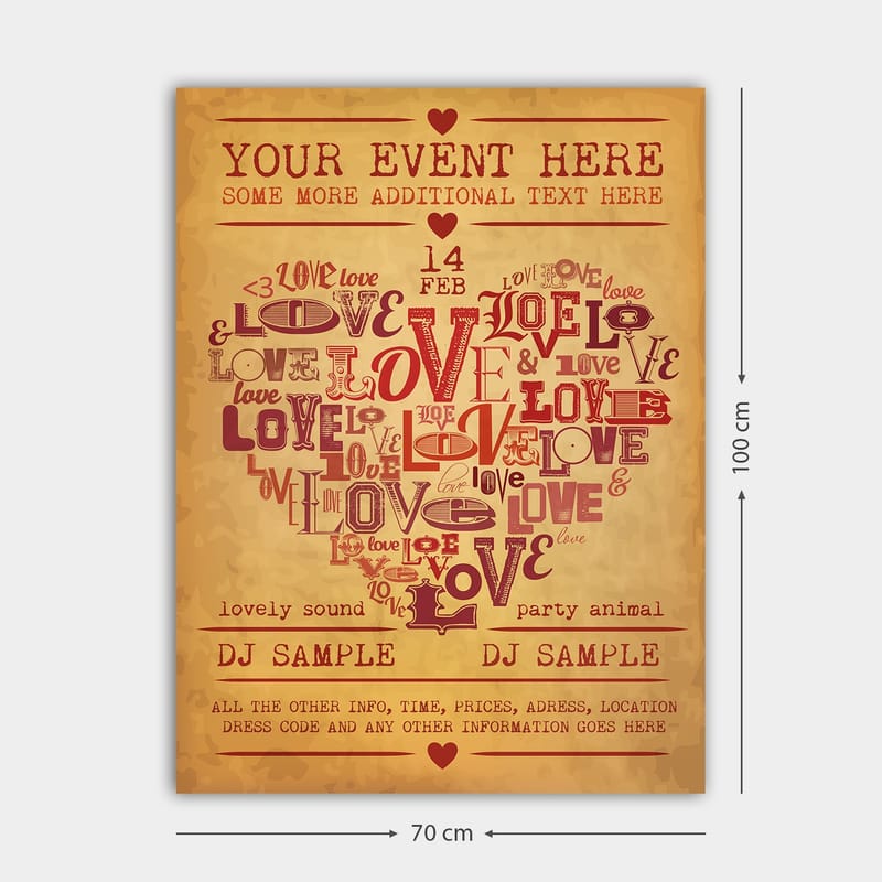 Canvas taulu 70x100 cm - Sydämenmuotoinen rakkautta ja romantiikkaa ilmaisevien sanojen sommittelu - Punainen / Tummanpunainen / Beige - Sisustustuotteet - Taulu & taide - Canvas-taulu