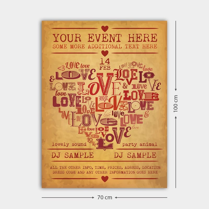 Canvas taulu 70x100 cm - Sydämenmuotoinen rakkautta ja romantiikkaa ilmaisevien sanojen sommittelu - Punainen / Tummanpunainen / Beige - Sisustustuotteet - Taulu & taide - Canvas-taulu