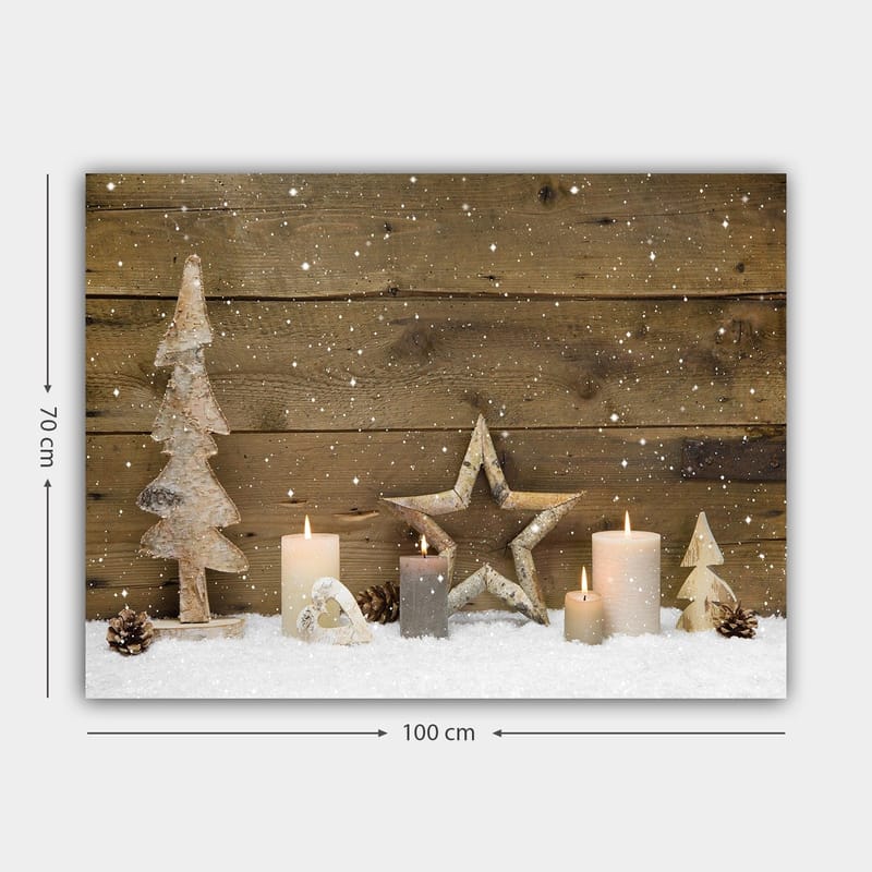 Canvas taulu 70x100 cm - Talvikoriste valoilla, puilla ja tähdillä lumipeitteisellä pinnalla - Valkoinen / Harmaa / Ruskea - Sisustustuotteet - Taulu & taide - Canvas-taulu