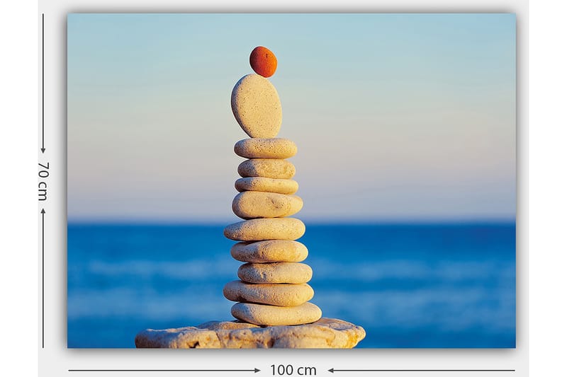 Canvas taulu 70x100 cm - Tasapainoinen kivipino, jonka päällä on punainen kivi - Vaaleanharmaa / Beige / Punainen - Sisustustuotteet - Taulu & taide - Canvas-taulu