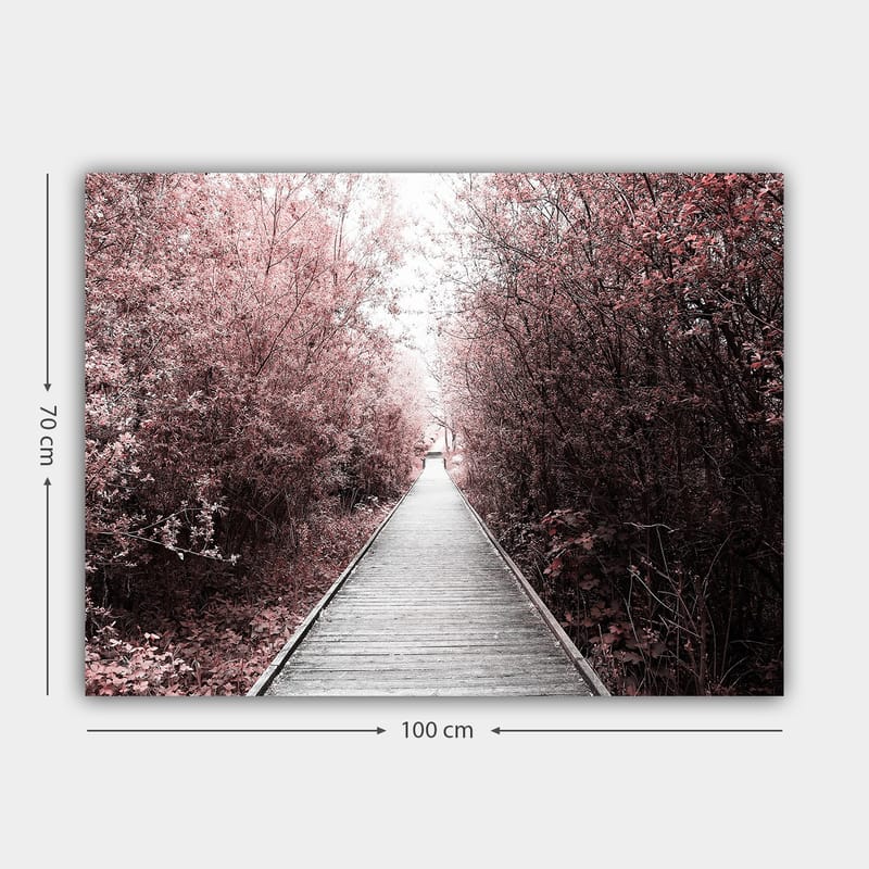 Canvas taulu 70x100 cm - Tie vaaleanpunaisten puiden metsän läpi - Vaaleanpunainen / Harmaa - Sisustustuotteet - Taulu & taide - Canvas-taulu