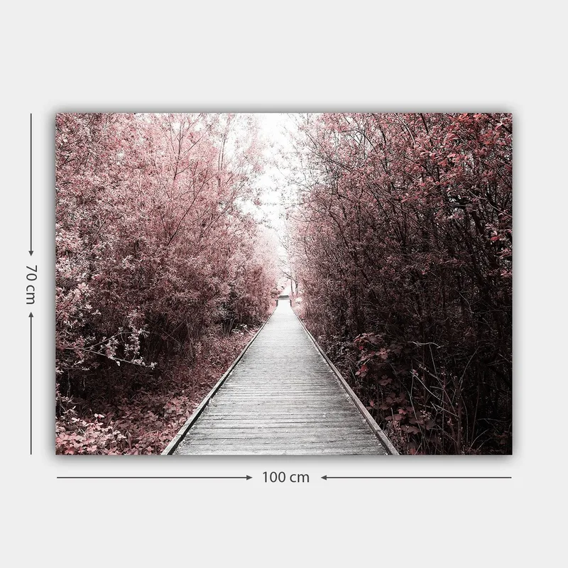 Canvas taulu 70x100 cm - Tie vaaleanpunaisten puiden metsän läpi - Vaaleanpunainen / Harmaa - Sisustustuotteet - Taulu & taide - Canvas-taulu
