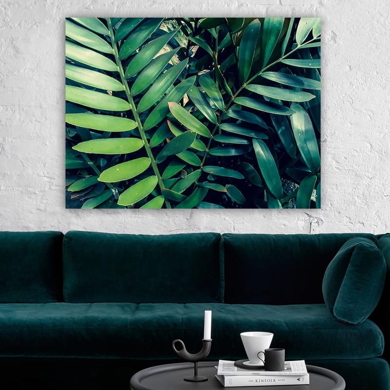 Canvas taulu 70x100 cm - Tiheästi kudotut vihreät kasvinlehdet luovat rehevän ja eloisan tunnelman - Tummanvihreä / Vaaleanvihreä - Sisustustuotteet - Taulu & taide - Canvas-taulu