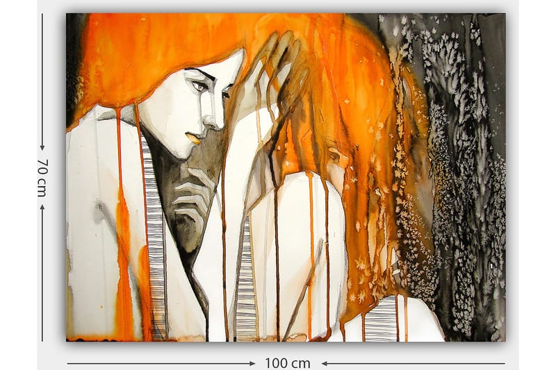 Canvas taulu 70x100 cm - Tunnekuva kahdesta naisesta, jotka ilmaisevat läheisyyttä ja haavoittuvuutta - Oranssi / Musta / Harmaa - Sisustustuotteet - Taulu & taide - Canvas-taulu