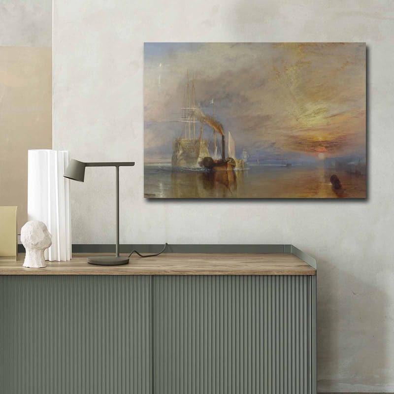 Canvas taulu 70x100 cm - Tunnelmallinen järvimaisema höyrylaivoilla purjehtimassa värikkään taivaan alla - Sininen / Oranssi / Harmaa - Sisustustuotteet - Taulu & taide - Canvas-taulu