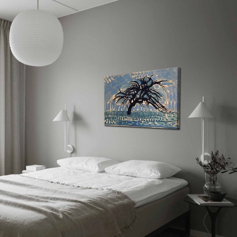 Canvas taulu 70x100 cm - Tuulen pieksemä puu sinistä taivasta vasten - Sininen / Musta / Beige - Sisustustuotteet - Taulu & taide - Canvas-taulu