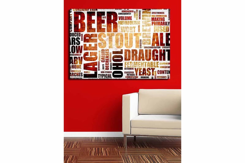 Canvas taulu 70x100 cm - Typografinen sommitelma, jossa keskitytään erityyppisiin oluisiin ja panimotermeihin - Tummanruskea / Beige / Musta - Sisustustuotteet - Taulu & taide - Canvas-taulu