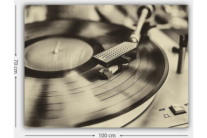 Canvas taulu 70x100 cm - Tyylikäs kuva levysoittimesta ja pyörivästä vinyylilevystä - Musta / Harmaa - Sisustustuotteet - Taulu & taide - Canvas-taulu