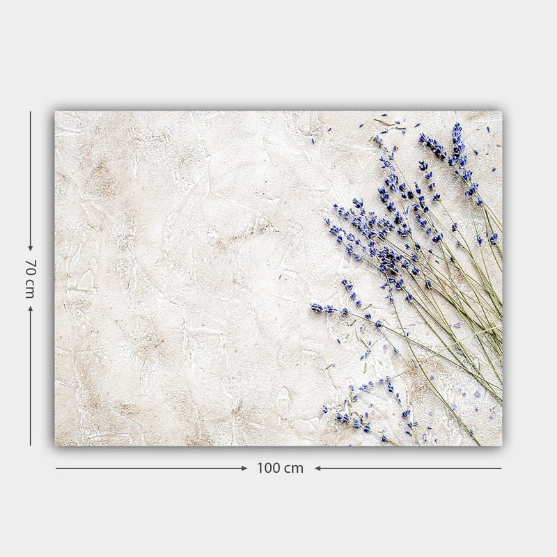 Canvas taulu 70x100 cm - Tyylikäs laventelin kukkien sommitelma vaalealla, strukturoidulla taustalla - Vaaleanvioletti / Beige - Sisustustuotteet - Taulu & taide - Canvas-taulu