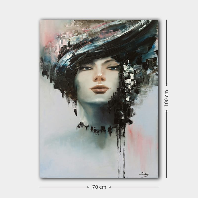 Canvas taulu 70x100 cm - Tyylitellyt naisen kasvot dramaattisella mustan ja harmaan kampauksella - Musta / Harmaa / Beige - Sisustustuotteet - Taulu & taide - Canvas-taulu