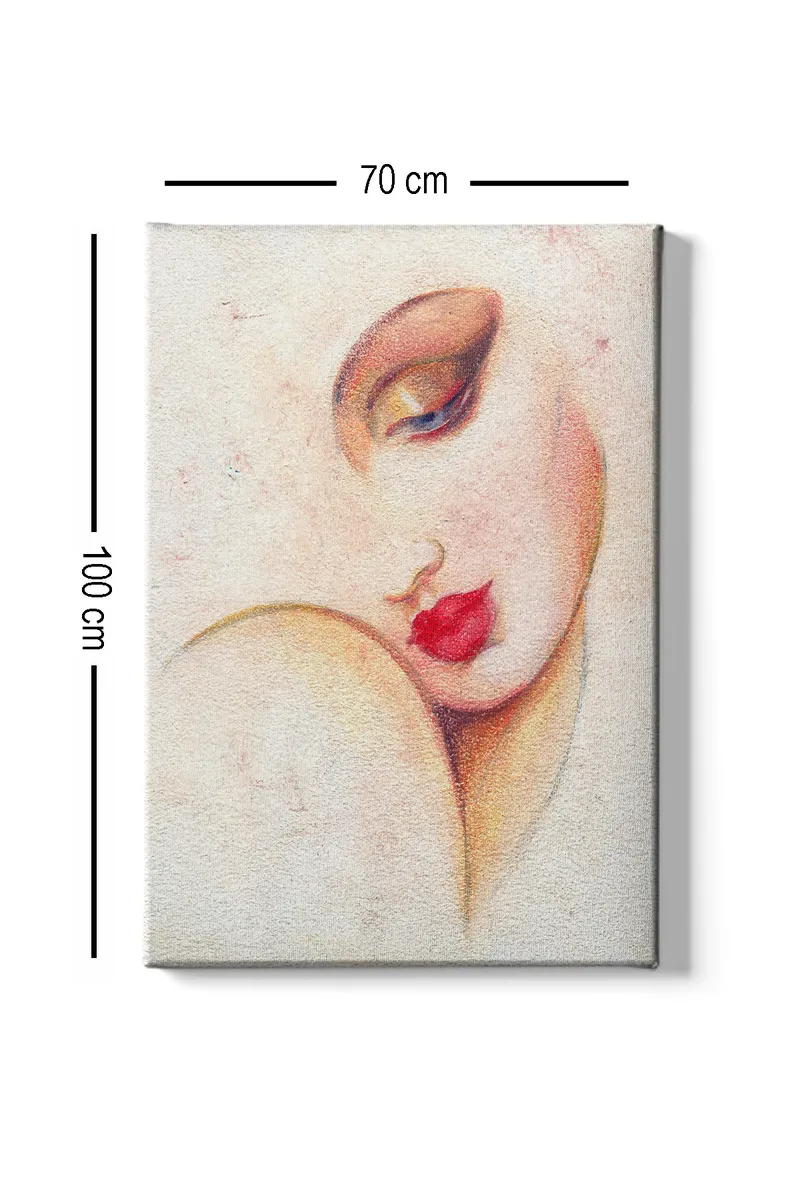Canvas taulu 70x100 cm - Tyylitellyt naisen kasvot näyttävine huulineen ja silmineen - Punainen / Beige / Ruskea - Sisustustuotteet - Taulu & taide - Canvas-taulu