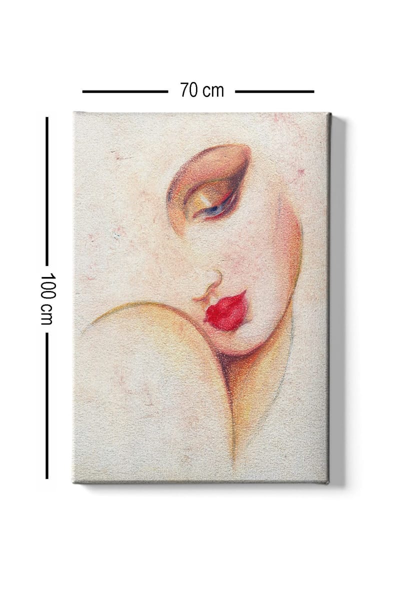 Canvas taulu 70x100 cm - Tyylitellyt naisen kasvot näyttävine huulineen ja silmineen - Punainen / Beige / Ruskea - Sisustustuotteet - Taulu & taide - Canvas-taulu