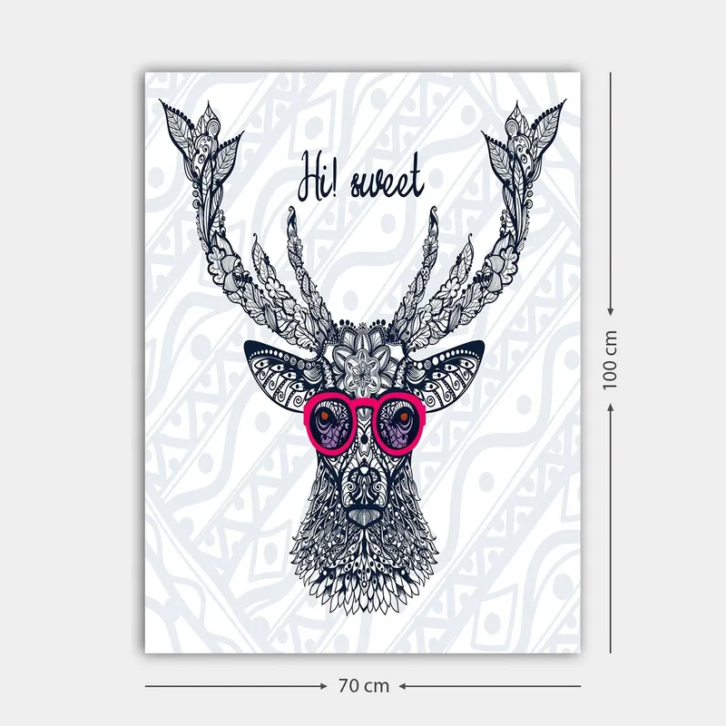 Canvas taulu 70x100 cm - Tyylitelty hirvi laseilla ja koristeellisilla yksityiskohdilla - Tummansininen / Vaaleanpunainen - Sisustustuotteet - Taulu & taide - Canvas-taulu