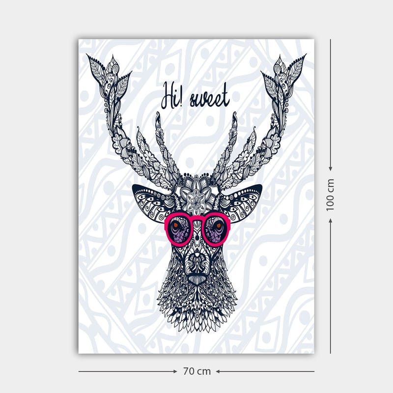 Canvas taulu 70x100 cm - Tyylitelty hirvi laseilla ja koristeellisilla yksityiskohdilla - Tummansininen / Vaaleanpunainen - Sisustustuotteet - Taulu & taide - Canvas-taulu