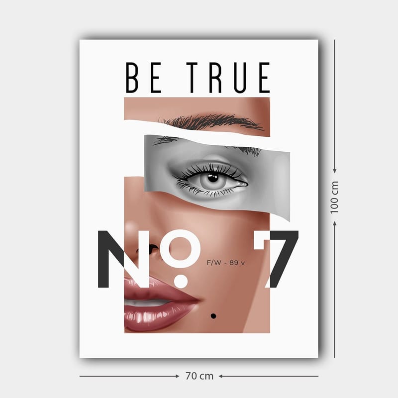 Canvas taulu 70x100 cm - Tyylitelty kasvokuva, jossa keskitytään silmiin ja huuliin - Beige / Harmaa / Musta - Sisustustuotteet - Taulu & taide - Canvas-taulu