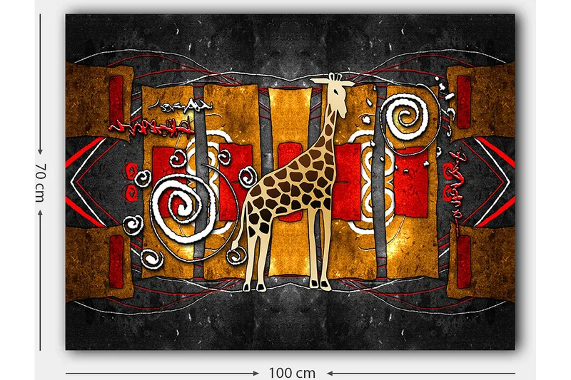 Canvas taulu 70x100 cm - Tyylitelty kirahvi värikkäässä abstraktissa sommitelmassa - Ruskea / Punainen / Kulta - Sisustustuotteet - Taulu & taide - Canvas-taulu