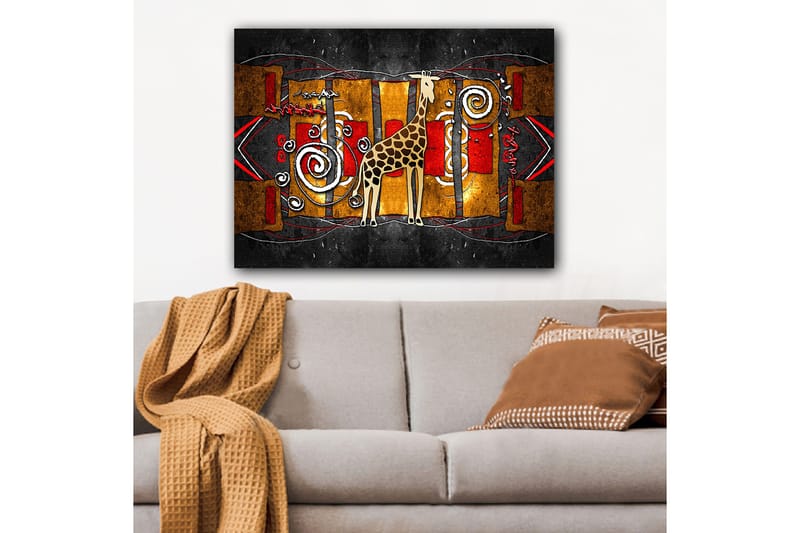 Canvas taulu 70x100 cm - Tyylitelty kirahvi värikkäässä abstraktissa sommitelmassa - Ruskea / Punainen / Kulta - Sisustustuotteet - Taulu & taide - Canvas-taulu