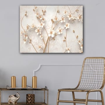 Canvas taulu 70x100 cm - Tyylitelty kukka-asetelma valkoisilla kukilla ja kultaisilla yksityiskohdilla - Valkoinen / Kulta - Sisustustuotteet - Taulu & taide - Canvas-taulu