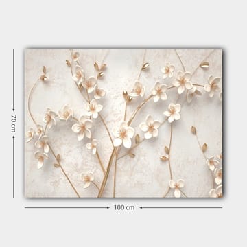 Canvas taulu 70x100 cm - Tyylitelty kukka-asetelma valkoisilla kukilla ja kultaisilla yksityiskohdilla - Valkoinen / Kulta - Sisustustuotteet - Taulu & taide - Canvas-taulu