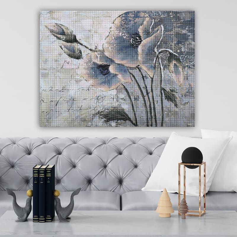 Canvas taulu 70x100 cm - Tyylitelty kukka hillityissä sinisen ja harmaan sävyissä - Sininen / Harmaa - Sisustustuotteet - Taulu & taide - Canvas-taulu