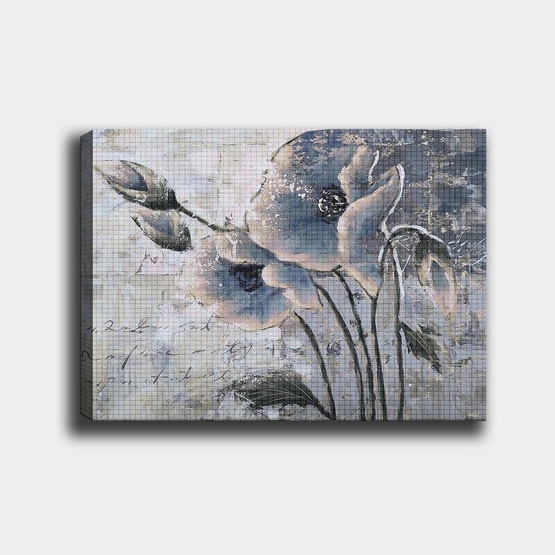 Canvas taulu 70x100 cm - Tyylitelty kukka hillityissä sinisen ja harmaan sävyissä, Sininen / Harmaa