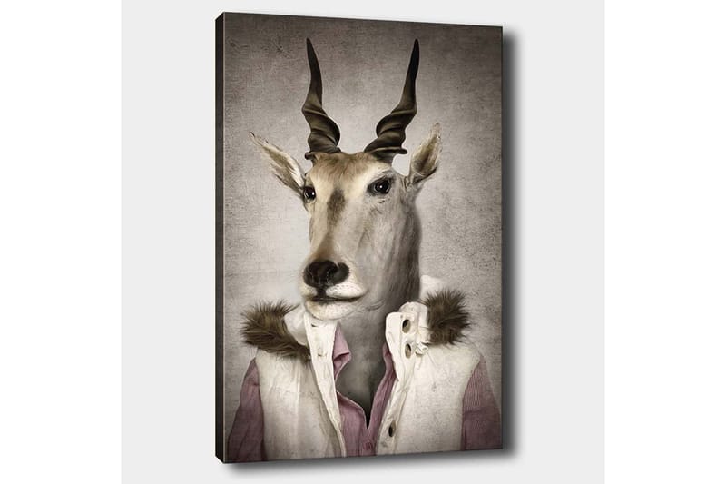 Canvas taulu 70x100 cm - Tyylitelty kuva antiloopista, joka on pukeutunut moderniin kaulukseen - Beige / Valkoinen / Harmaa - Sisustustuotteet - Taulu & taide - Canvas-taulu