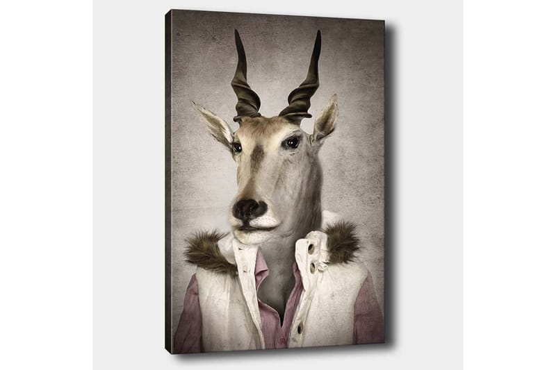 Canvas taulu 70x100 cm - Tyylitelty kuva antiloopista, joka on pukeutunut moderniin kaulukseen - Beige / Valkoinen / Harmaa - Sisustustuotteet - Taulu & taide - Canvas-taulu