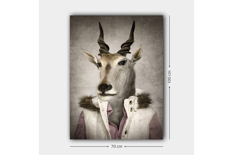 Canvas taulu 70x100 cm - Tyylitelty kuva antiloopista, joka on pukeutunut moderniin kaulukseen - Beige / Valkoinen / Harmaa - Sisustustuotteet - Taulu & taide - Canvas-taulu