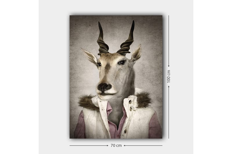 Canvas taulu 70x100 cm - Tyylitelty kuva antiloopista, joka on pukeutunut moderniin kaulukseen - Beige / Valkoinen / Harmaa - Sisustustuotteet - Taulu & taide - Canvas-taulu