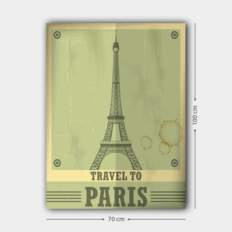 Canvas taulu 70x100 cm - Tyylitelty kuva Eiffel-tornista vintage-tunnelmalla - Vihreä / Beige - Sisustustuotteet - Taulu & taide - Canvas-taulu