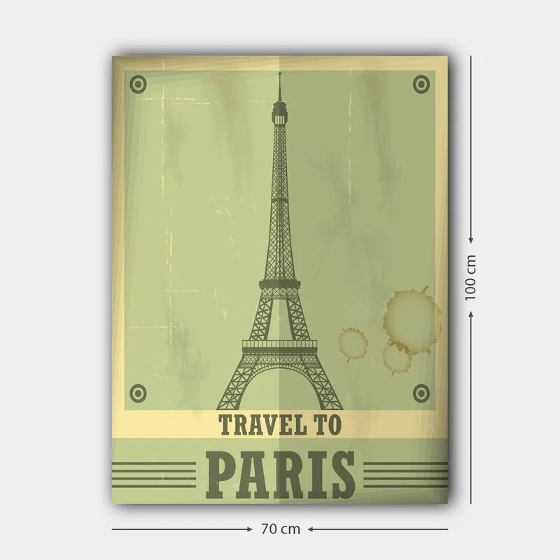 Canvas taulu 70x100 cm - Tyylitelty kuva Eiffel-tornista vintage-tunnelmalla - Vihreä / Beige - Sisustustuotteet - Taulu & taide - Canvas-taulu