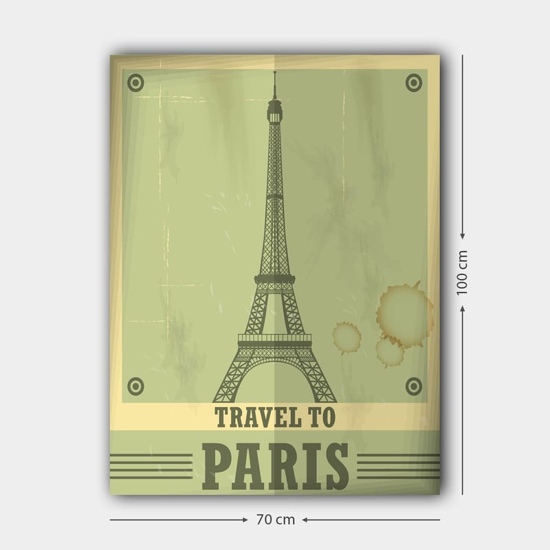 Canvas taulu 70x100 cm - Tyylitelty kuva Eiffel-tornista vintage-tunnelmalla - Vihreä / Beige - Sisustustuotteet - Taulu & taide - Canvas-taulu