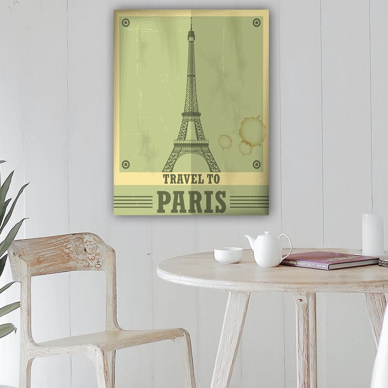 Canvas taulu 70x100 cm - Tyylitelty kuva Eiffel-tornista vintage-tunnelmalla - Vihreä / Beige - Sisustustuotteet - Taulu & taide - Canvas-taulu