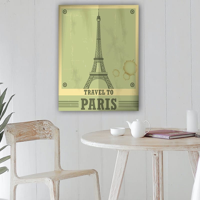 Canvas taulu 70x100 cm - Tyylitelty kuva Eiffel-tornista vintage-tunnelmalla - Vihreä / Beige - Sisustustuotteet - Taulu & taide - Canvas-taulu