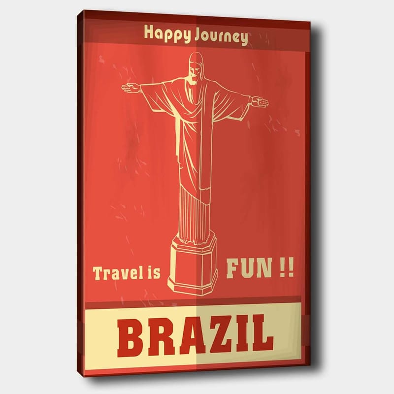 Canvas taulu 70x100 cm - Tyylitelty kuva Kristus Vapahtajan patsaasta Rio de Janeirossa iloisella matkaviestimellä, Punainen / Beige