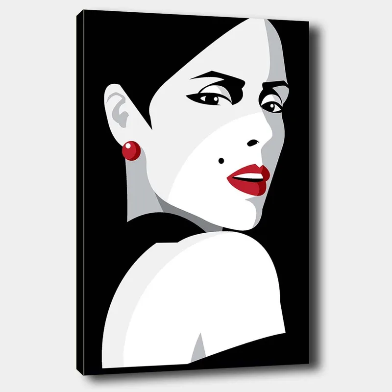 Canvas taulu 70x100 cm - Tyylitelty muotokuva dramaattisesta naisesta, Punainen / Musta / Valkoinen