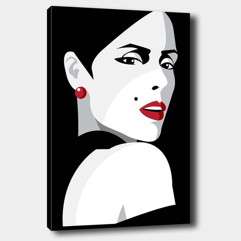 Canvas taulu 70x100 cm - Tyylitelty muotokuva dramaattisesta naisesta, Punainen / Musta / Valkoinen