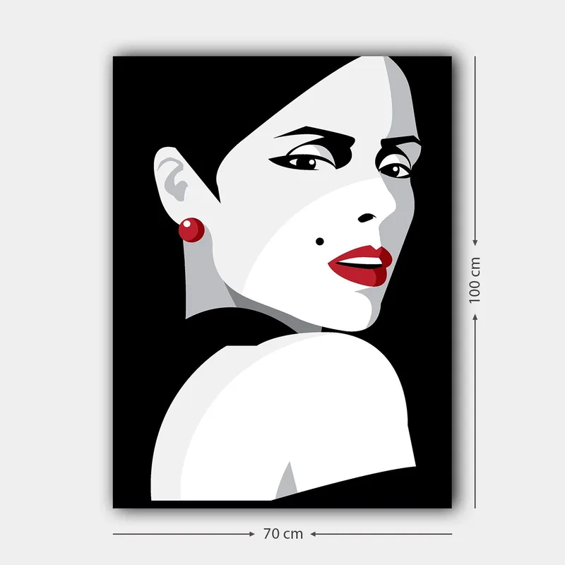 Canvas taulu 70x100 cm - Tyylitelty muotokuva dramaattisesta naisesta - Punainen / Musta / Valkoinen - Sisustustuotteet - Taulu & taide - Canvas-taulu