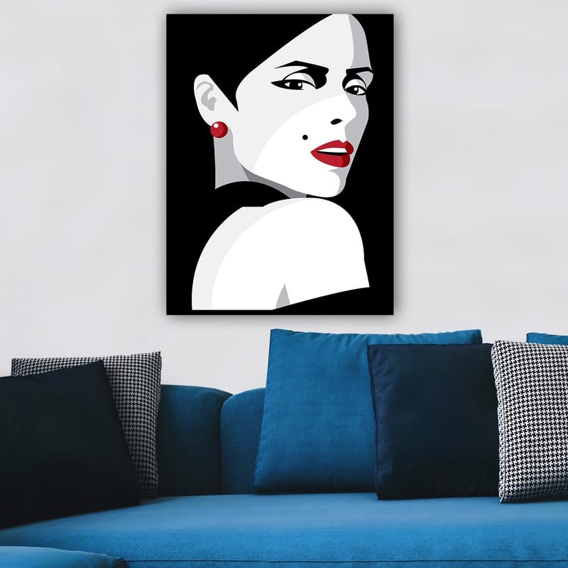 Canvas taulu 70x100 cm - Tyylitelty muotokuva dramaattisesta naisesta - Punainen / Musta / Valkoinen - Sisustustuotteet - Taulu & taide - Canvas-taulu