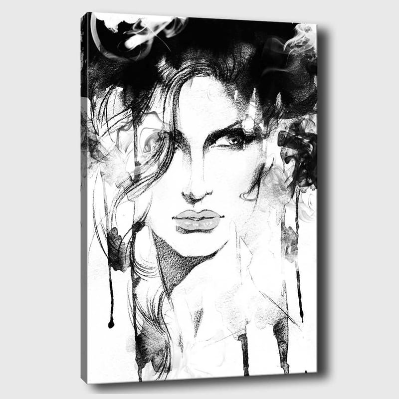 Canvas taulu 70x100 cm - Tyylitelty muotokuva naisesta dramaattisine linjoineen ja savuisine elementteineen, Musta / Valkoinen / Harmaa