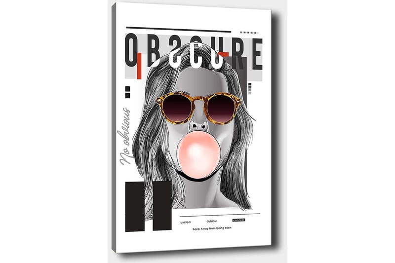 Canvas taulu 70x100 cm - Tyylitelty nainen aurinkolaseissa puhaltaa purukumipalloa - Musta / Harmaa / Punainen - Sisustustuotteet - Taulu & taide - Canvas-taulu