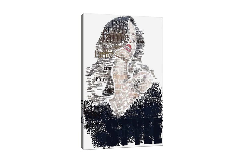 Canvas taulu 70x100 cm - Tyylitelty nainen ja teksti, joka korostaa kauneutta ja itsevarmuutta, Musta / Ruskea / Valkoinen