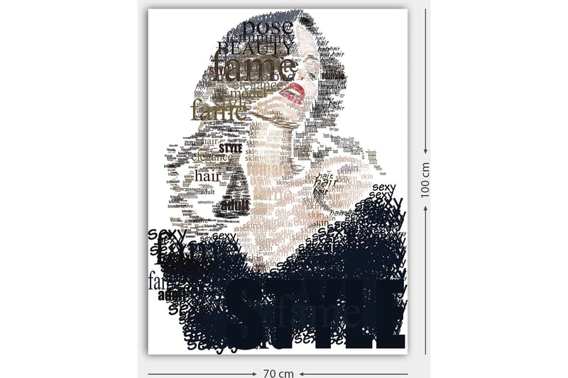 Canvas taulu 70x100 cm - Tyylitelty nainen ja teksti, joka korostaa kauneutta ja itsevarmuutta - Musta / Ruskea / Valkoinen - Sisustustuotteet - Taulu & taide - Canvas-taulu