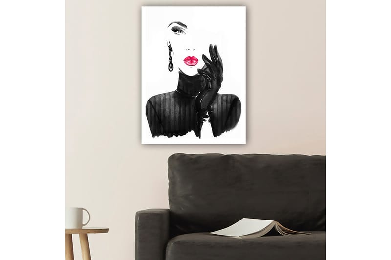 Canvas taulu 70x100 cm - Tyylitelty nainen punaisella huulipunalla ja mustilla hanskoilla - Musta / Punainen - Sisustustuotteet - Taulu & taide - Canvas-taulu