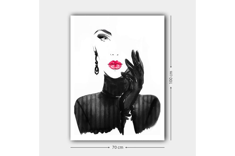 Canvas taulu 70x100 cm - Tyylitelty nainen punaisella huulipunalla ja mustilla hanskoilla - Musta / Punainen - Sisustustuotteet - Taulu & taide - Canvas-taulu