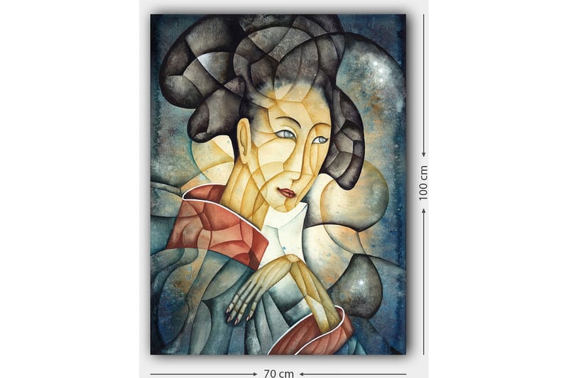 Canvas taulu 70x100 cm - Tyylitelty nainen perinteisissä vaatteissa ja harkitussa asennossa - Tummansininen / Beige / Punainen - Sisustustuotteet - Taulu & taide - Canvas-taulu